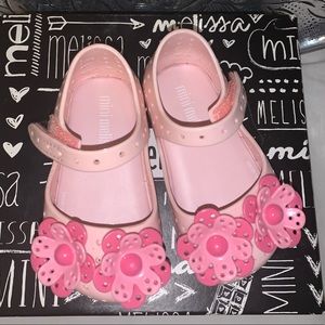 EUC Mini Melissa Sz 5 Pink Flower Shoes with Box!
